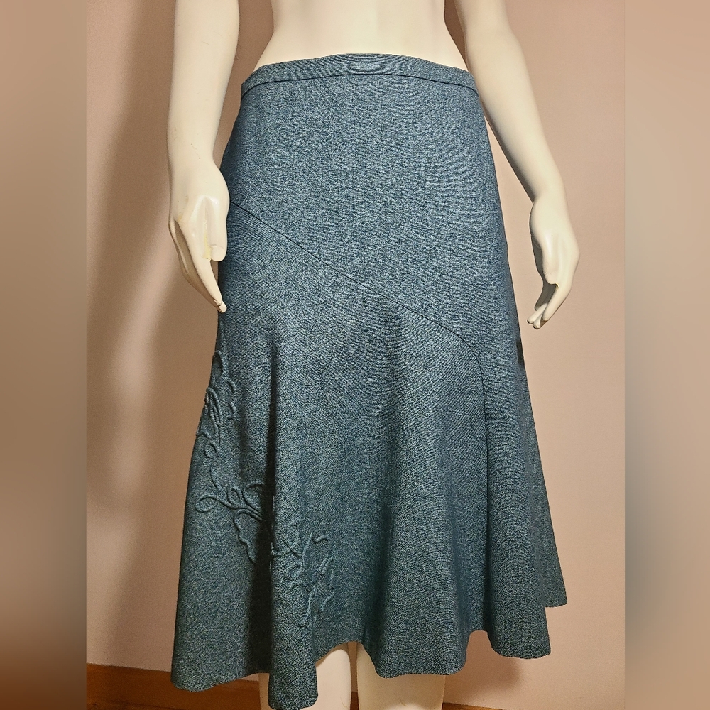 Women's Slate Blue A-Line Embroidered Knit Skirt